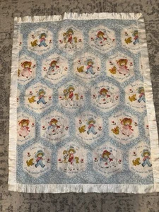 Vintage Hexagonal Nursery Rhyme Baby Blanket Acrylic Satin Edge 32x42 Neutral - Picture 1 of 9