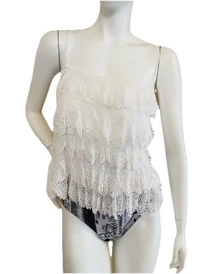 Top Dolce & Gabbana tejido blanco con volantes de encaje de ganchillo 42 IT Foto 1 de 4