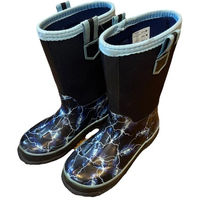 Lands End Rain Boots Boys Size 2 Lightning Shoes Kids Pull On Blue EUC - Image 1 of 4