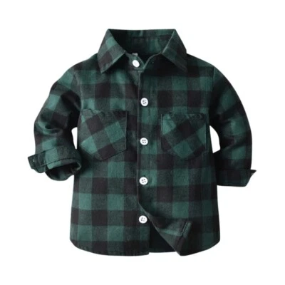 Boy Girl Button Down Plaid Shirt Toddler Casual Long Sleeve Cotton Shirt New - Image 1 of 4