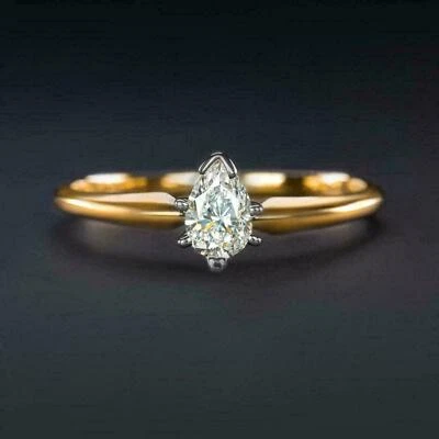 1.00Ct Pear Cut VVS1/D Diamond Solitaire Engagement Ring 14K Yellow Gold Finish - Image 1 of 4