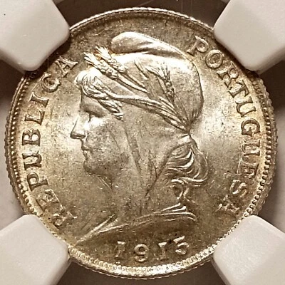 NGC MS65 - Portugal 10 centavos 1915 coin (SILVER! SCARCE condition!) - Image 1 of 4