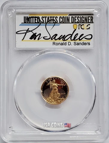 2014-W $5 AMERICAN EAGLE PR70DCAM Ronald D Sanders Label 1/10 Oz GOLD Coin Cover
