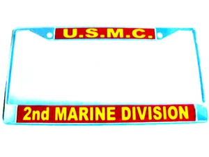 U.S.M.C.-2nd. Marine Division=License Plate Frame=-Chromed Cast Metal-#811652 - Picture 1 of 1