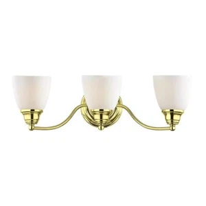 Livex Lighting Bath Vanity Light 23" Polished Brass Finish w/ White Glass Shade - Picture 1 of 9