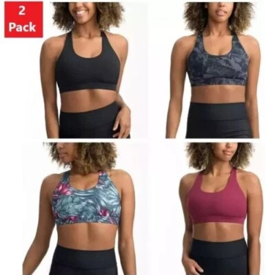 Sports Bra Seamless High Support Impact 2 pack Pink/Floral Black/Grey Size S, M - Image 1 of 3