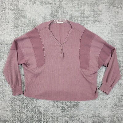 Camisa We The Free People Callisto Henley Feminina Grande Rosa Waffle Malha Oversized - Imagem 1 de 4