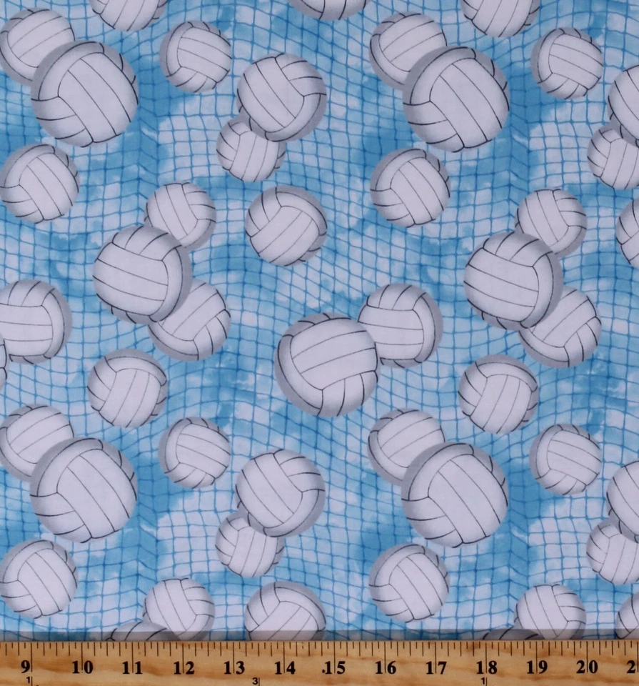 TIMELESS TREASURES Cotton Volleyball Balls Volleyball Nets Blue Sports Fabric Print BTY D661.05