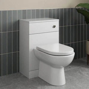 Back to Wall Toilet Unit Bathroom Concealed Cistern MDF WC 500x300mm White Gloss - Picture 1 of 12