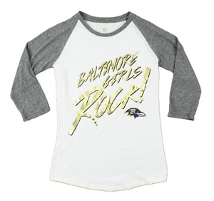 NFL Football Juniors Baltimore Ravens 3/4 Sleeves Rocker Raglan Shirt, White - Picture 1 of 6