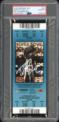 Drew Brees SIGNED Super Bowl 44 XLIV Ticket BLUE PSA Autograph SB XLIV MVP - Image 1 of 2