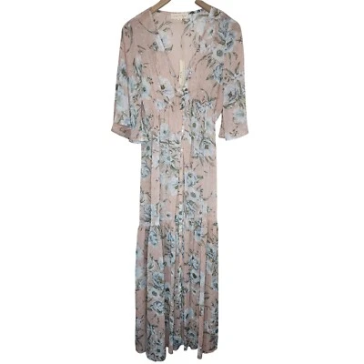 Maxi Vestido Love Stitch Para Mujer Mediano Floral Con Botones Rosa Transparente Nuevo Con Etiquetas Foto 1 de 4