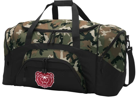 Missouri State University Duffel BAG CAMO Gym Bags Suitcase LOADED w/ POCKETS Cover