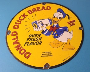 Vintage Donald Duck Bread Sign - Walt Disney Gas Pump Porcelain Sign - Picture 1 of 15