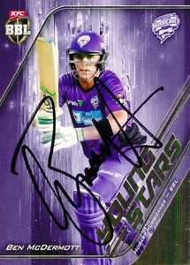 Signed 2017 2018 HOBART HURRICANES BBL Cricket Card BEN MCDERMOTT Young Stars - Bild 1 von 2