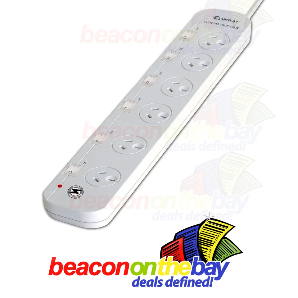 Sansai 6 Way Surge Protected Power Board Extra Spaced Sockets individual switch - Image 1 of 3