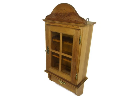 Large Kitchen Apothecary Bathroom Medicine Pharmacy Cabinet Amber Glass Signed Cover