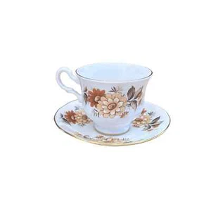 Vintage 1950s Queen Anne Bone China Teacup and Saucer Floral MCM Gold Rim - Picture 1 of 5