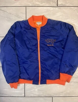 Vintage REEBOK Sport Blue Orange VARSITY BOMBER Nylon Jacket Embroidered Size L - Image 1 of 4