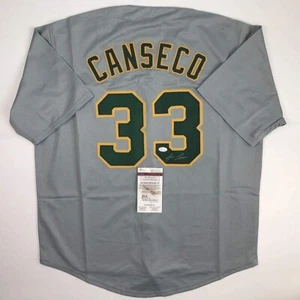 Autographed/Signed JOSE CANSECO Oakland Grey Baseball Jersey JSA COA Auto - Picture 1 of 3