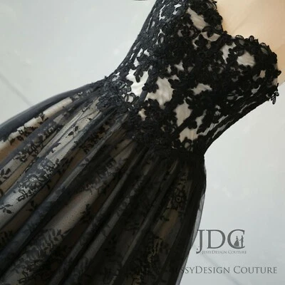 Unique Gothic Lace Corset Wedding Dress Bridal Gown Black Custom made Plus size - Image 1 of 4