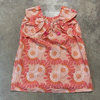 FIGUE Blouse Womens Medium Peach Block Print Popover Shirt Ruffles Geometric - Image 1 of 4