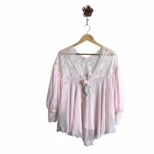 Jessica Lynn Collection Vintage Medium Pink Satin Lace Bed Jacket Coquette NWT - Picture 1 of 8