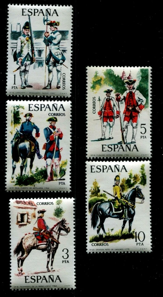 SPAIN  SCOTT# 1869-1873   MNH  MILITARY UNIFORMS/WAR TOPIC - Image 1 of 1