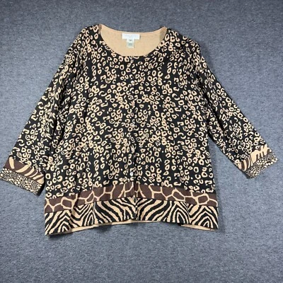 Susan Bristol Animal Print Cardigan Sweater Womens 3X Brown Black - Image 1 of 4