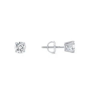 1/2 Ct Round Cut Created Diamond Earrings Studs Real 14K White Gold Basket Screw - Picture 1 of 3