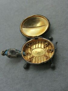 Antique Sterling Silver Gold Vermeil Enamel Turtle Moveable Locket Pendant 
