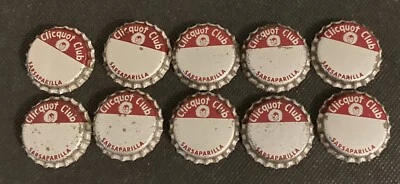 CLIQUOT CLUB Sarsaparilla Soda Bottle Caps 1950 Cork Lined Lot of 10 Uncrimped - Image 1 of 3