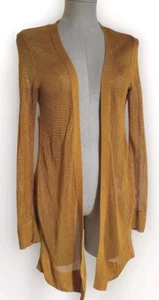 White House Black Market Open Knit Long Cardigan Sweater Lagenlook Dark Gold S - Picture 1 of 3