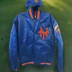 Rare 1980s PRO PLAYER NEW YORK METS Blue & Orange Satin Bomber Starter Jacket - Picture 1 of 11