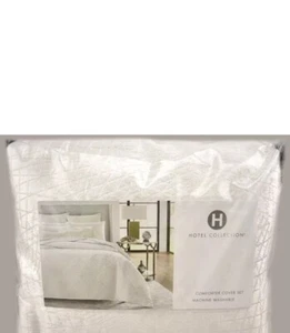 Hotel Collection Diamond Lattice F/QUEEN Duvet Cover & Pillowshams Set White-new - Picture 1 of 6