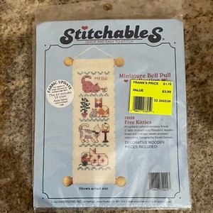 DIMENSIONS - STITCHABLES, FIVE KITTIES, BELL PULL, VINTAGE 1990 - Picture 1 of 2