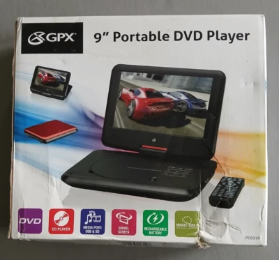 GPX New Red  9"Portable DVD Player- DAMAGED BOX -PD931R - Image 1 of 4