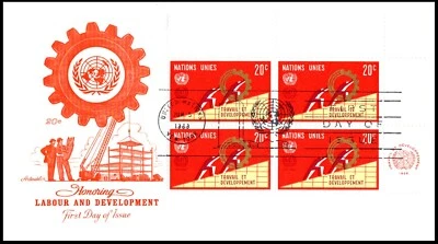 UN200 Labour and Development FDC, Art Master Cachet, PB4, OF, POF, great color. - Image 1 of 4
