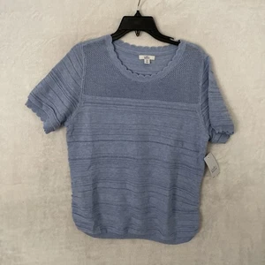 Croft & Barrow Womans Sweater Blue Geometric Petite PL Cotton Blend Pullover - Picture 1 of 8