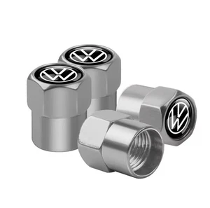 Jetta Touran4x Car Wheel Tire Valve Dust Caps Silver Metal Cover Set VW Volks - Picture 1 of 2