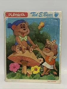 De colección 1983 Playskool Ted E. Bear and Friends Marco Bandeja 16 piezas Puzzle Ted Patti - Imagen 1 de 6