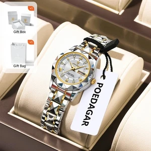 POEDAGAR Women's Stainless Steel Watch Quartz Date Week Elegant Luminous Waterpr - Picture 1 of 23