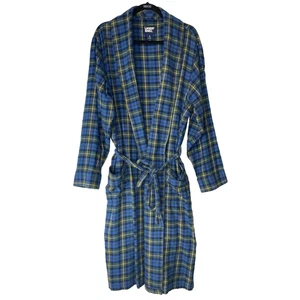 Lands End Herren Flanell Morgenmantel Größe Medium grün blau kariert Weihnachten Urlaub Winter - Bild 1 von 14