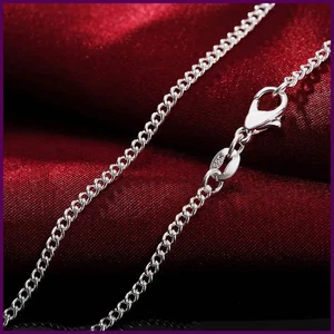 Nuevo collar de plata de ley 925 16/18/20/22/24/26/28/30 pulgadas cadena de cadena de 2 mm - Imagen 1 de 24
