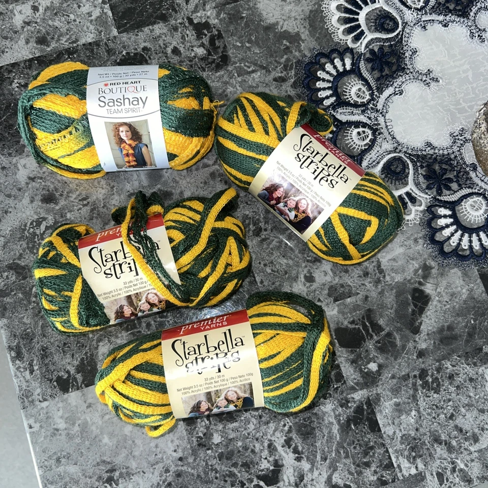 Red Heart Boutique Sashay Team Spirit 1903 Green Gold Yarn Lot 9 Skeins