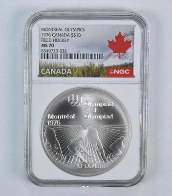 1976 Canada 10 Dollars Silver Olympic Field Hockey MS70 NGC Canada Lbl - Image 1 of 4