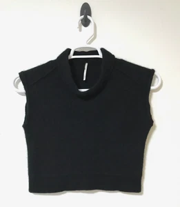 Free People Sweater Mock Neck 100% Cashmere Sleeveless Crop Black Goth Grunge - Picture 1 of 13