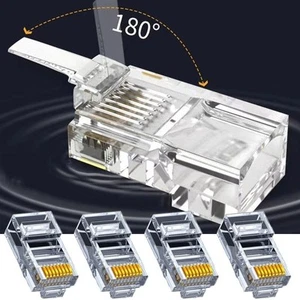 RJ45 Modular Network Connector Crimp Pass Through Plug 2024 Ethernet Cables - Afbeelding 1 van 12