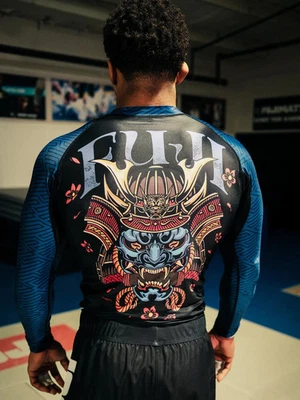 Fuji Oni Samurai Flex Lite Mens MMA BJJ Jiu Jitsu LongSleeve LS Rashguard - Blue - Image 1 of 4