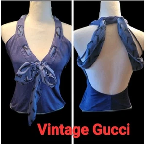 Gucci Equestrian Purple Vintage Halter Top Riding Boot Print scarf M - Picture 1 of 13